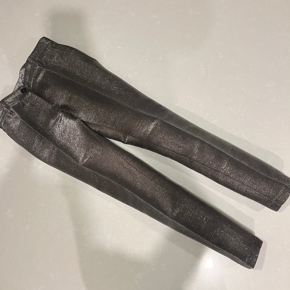 D&G Dolce & Gabbana Metallic Silver Skinny Crop Pants 38 / 0 / XS
